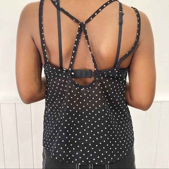 𝅺Brandy Melville Crossed Back Hearts Print Sheer Cami Tank Size M - Picture 8 of 12